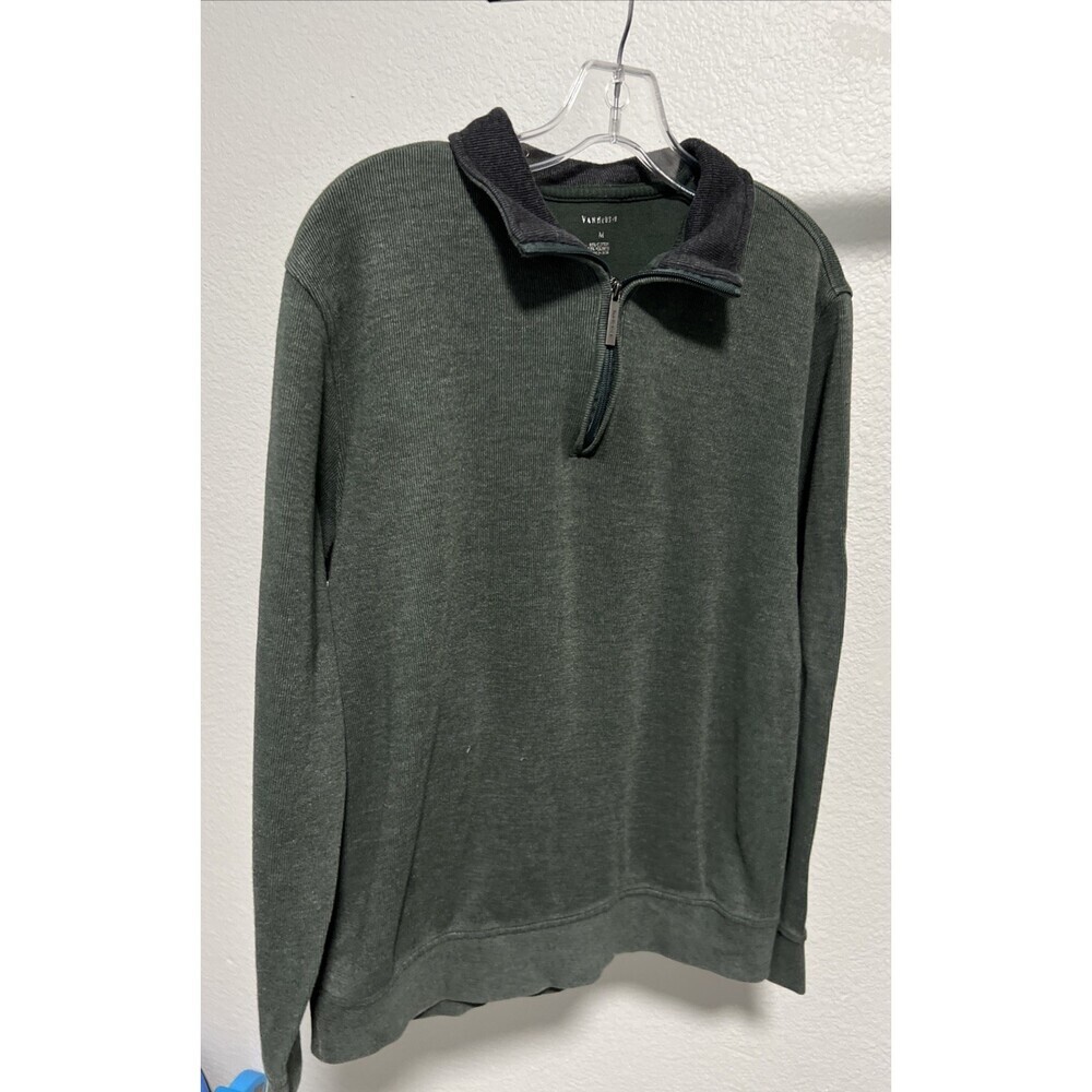 Van Heusen Flex Men's Medium Dark Green Pullover 1/2 Zip Sweater Stretch